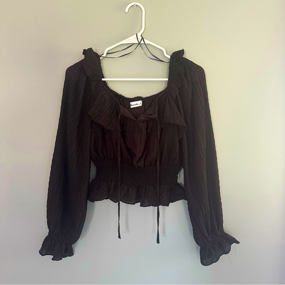 Elegant Black Ruffled Women's Top